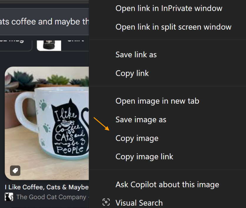 Right-click menu with Copy image